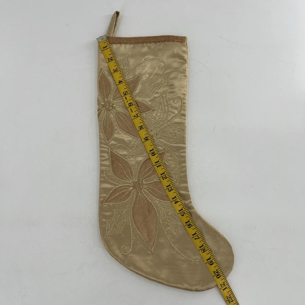 Santas Best Christmas Eve Stocking Gold Metallic Velvet Poinsettia Embroider 21